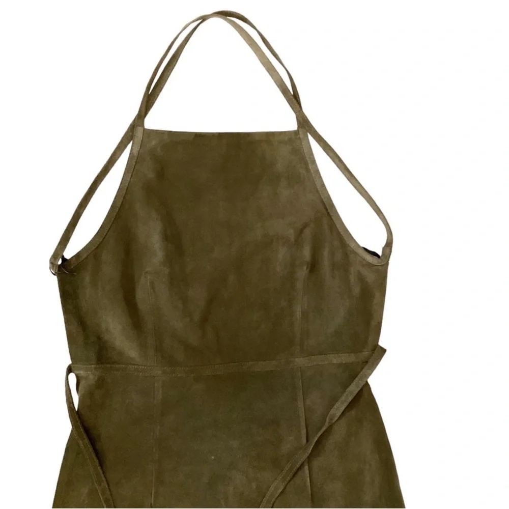 NWT Theory Lilita Suede Backless Halter Midi Dress Khaki Green Sz 4 - Picture 12 of 16